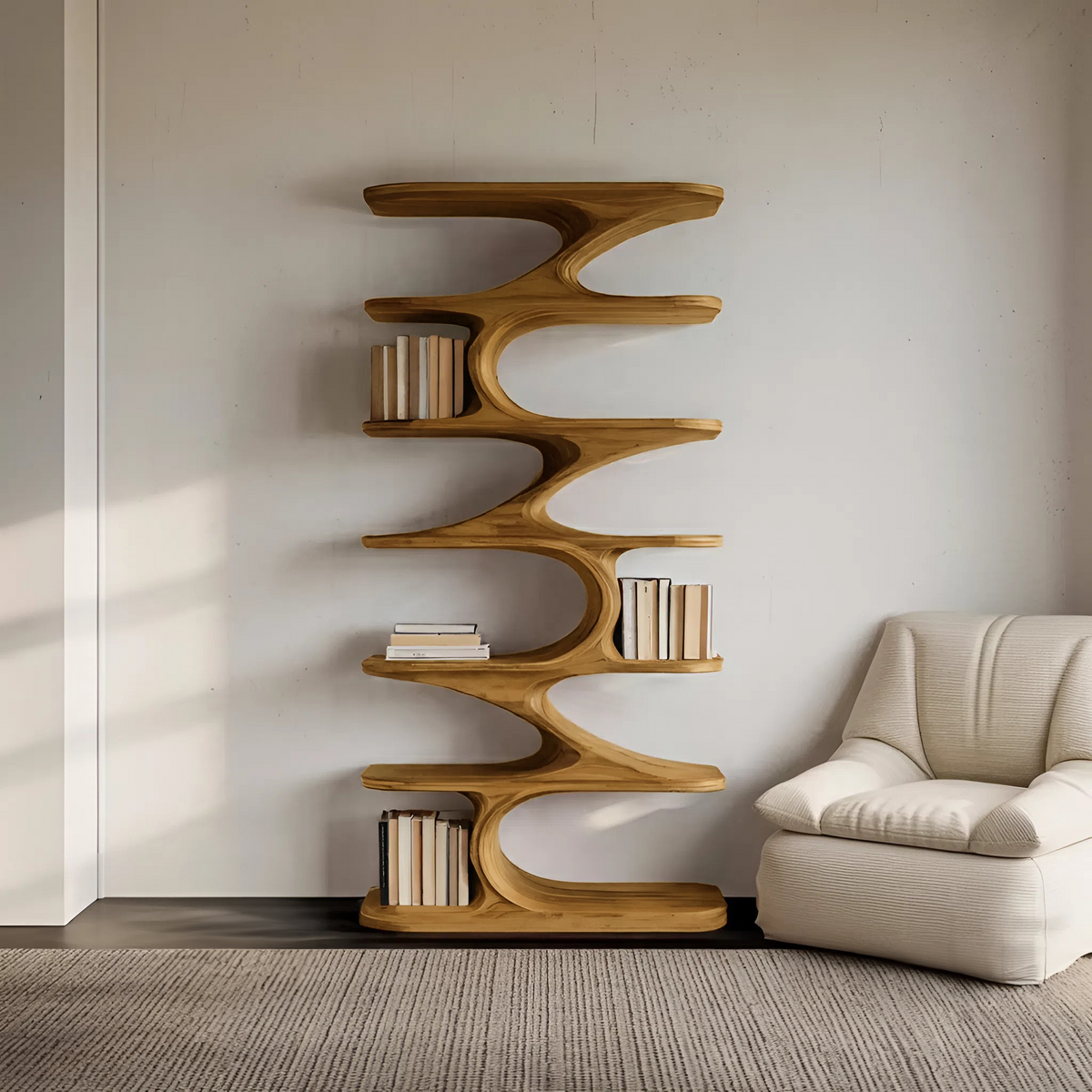 Modern Organic Curved Bookshelf For Living Room