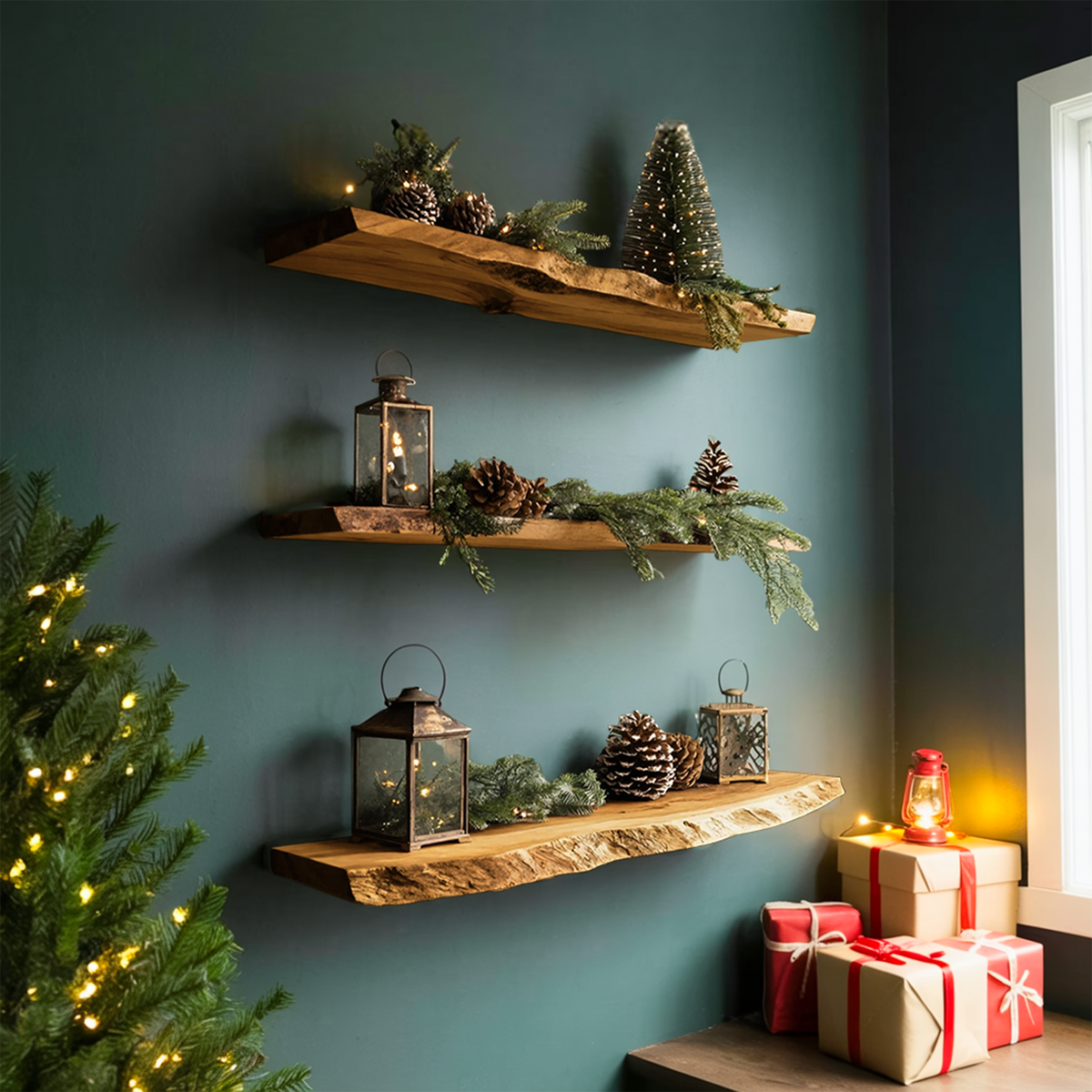 Handcrafted Solid Wood Floating Shelf For Festive Entryway Design