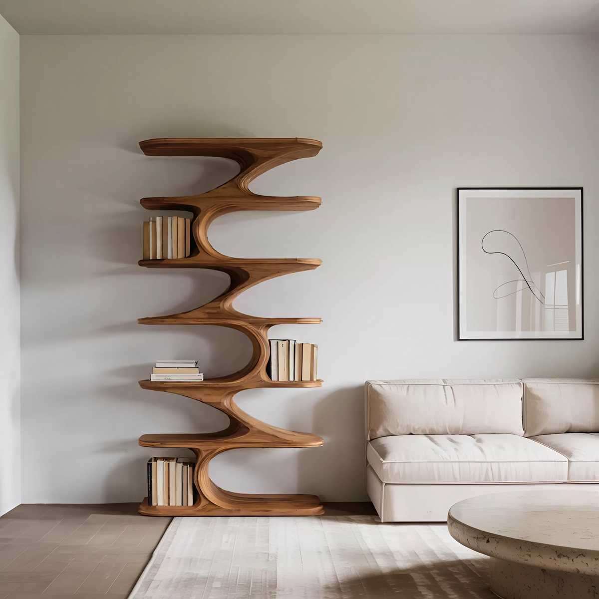 Modern Organic Curved Bookshelf For Living Room