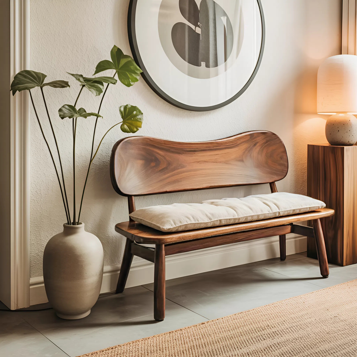 Modern Bench With Curved Backrest For Bedroom