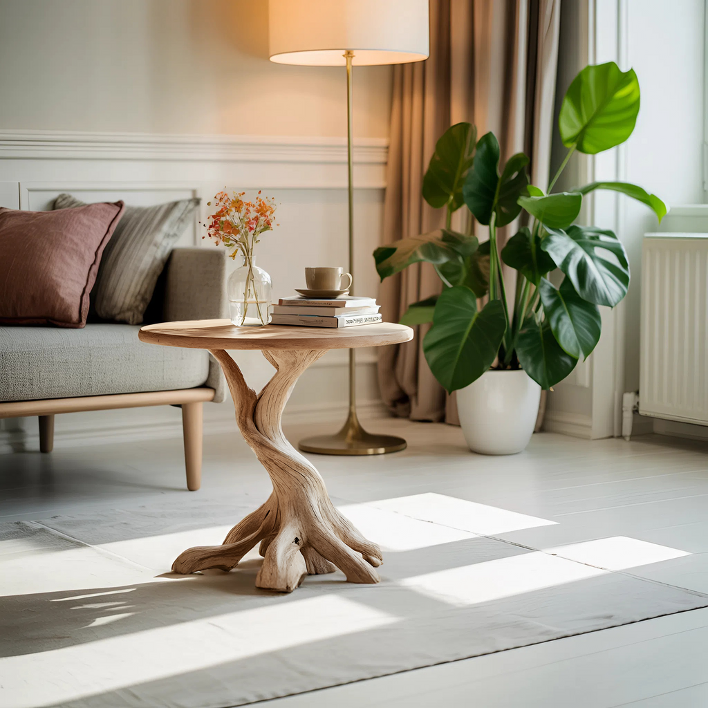 Rustic Solid Wood End Table For Living Room Stylish Wall Display