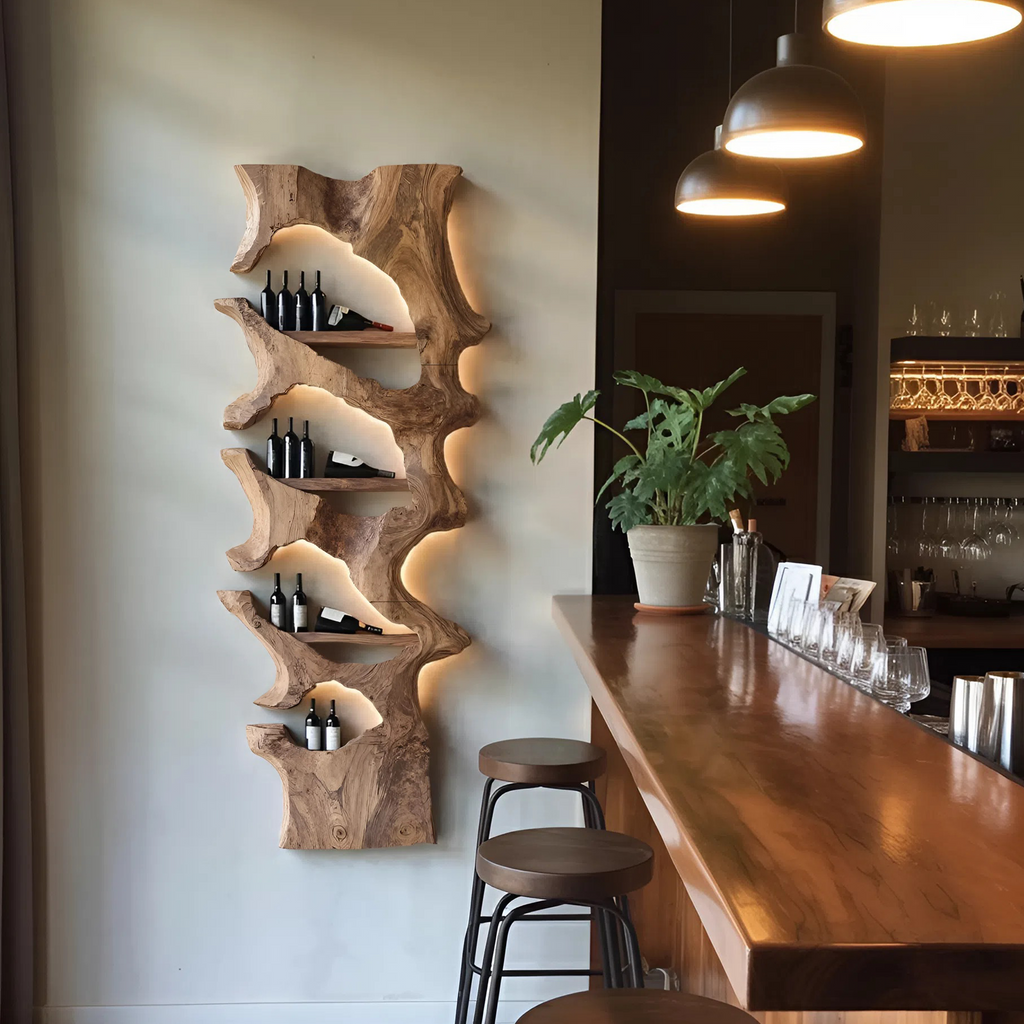 Mid Century Solid Wood Wine Rack For Bar Decor And Display