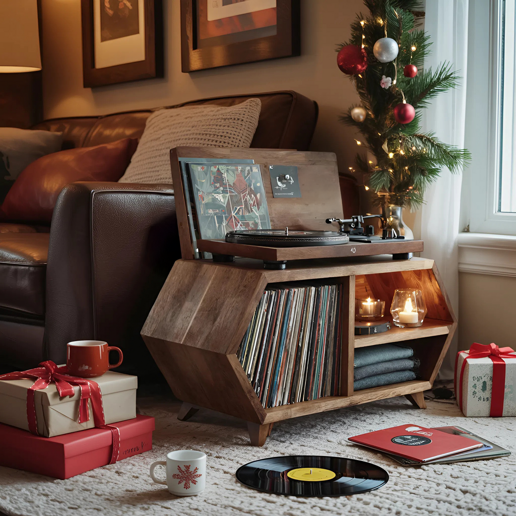 Handcrafted Wooden Record Stand For Bedroom Holiday Style