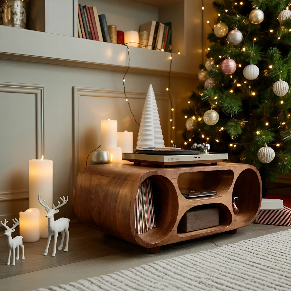Handcrafted Solid Wood Record Stand For Holiday Home Decor