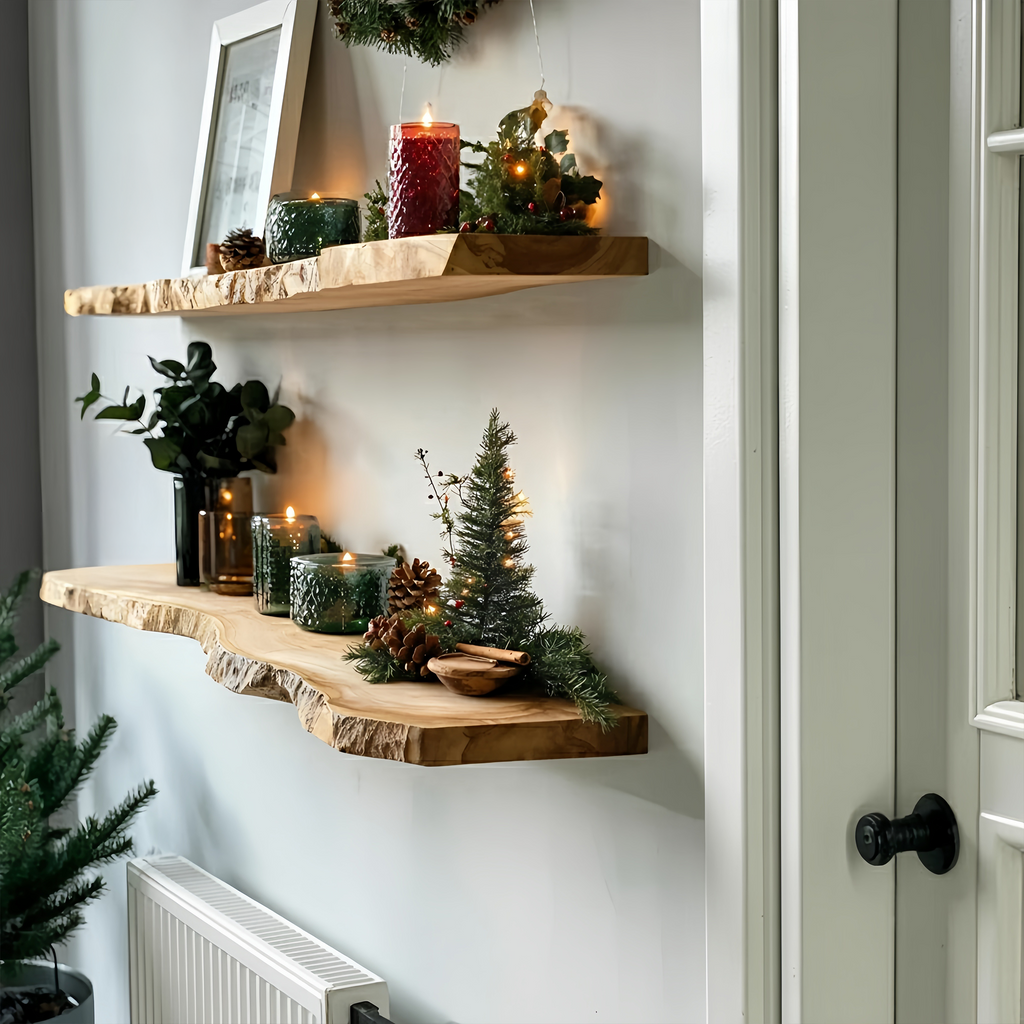 Handcrafted Solid Wood Floating Shelf For Christmas Bedroom Design
