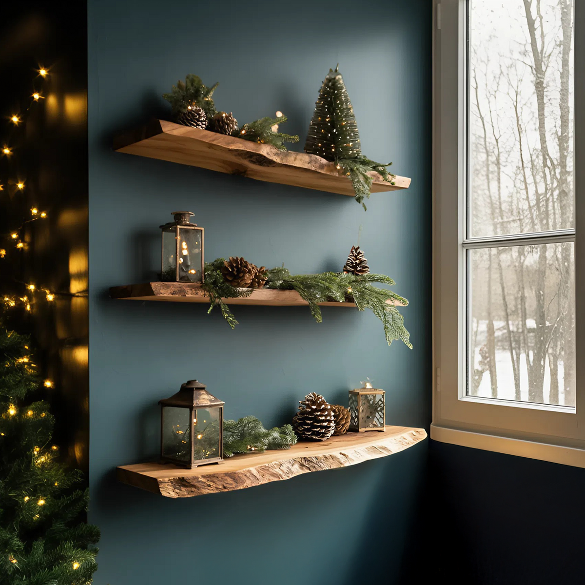 Handcrafted Solid Wood Floating Shelf For Festive Entryway Design