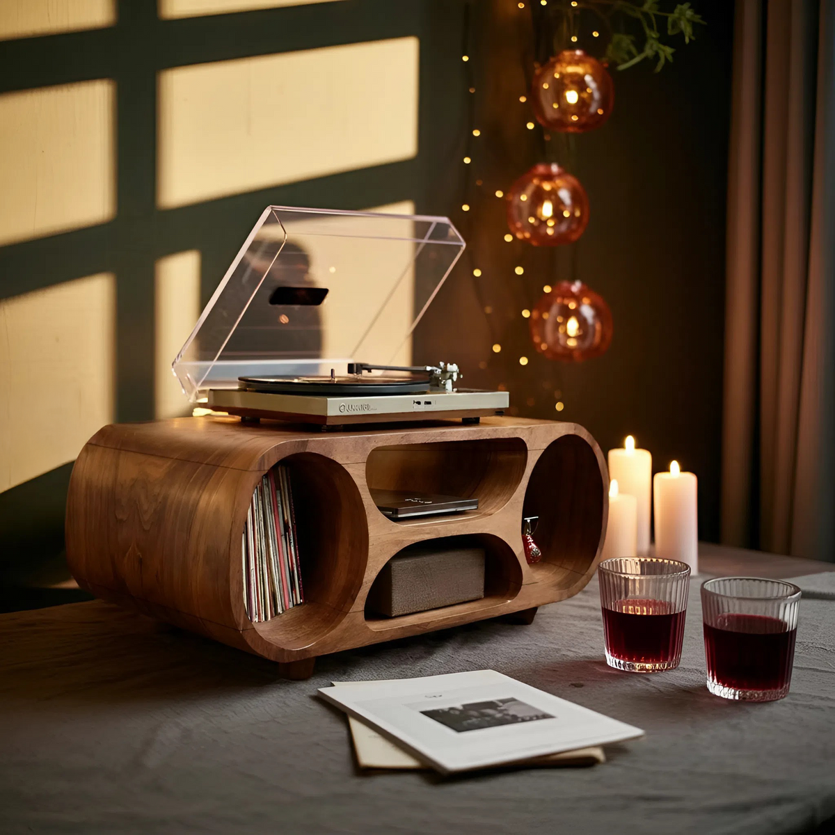 Handcrafted Solid Wood Record Stand For Holiday Home Decor
