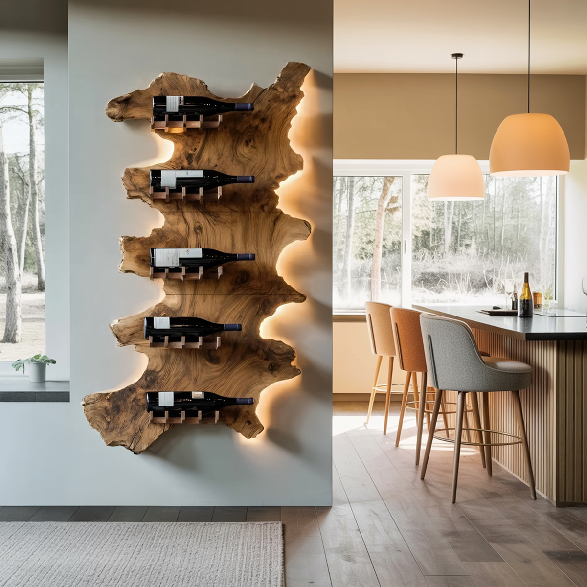 Mid Century Wooden Wine Rack For Bar Decor And Wine Storage