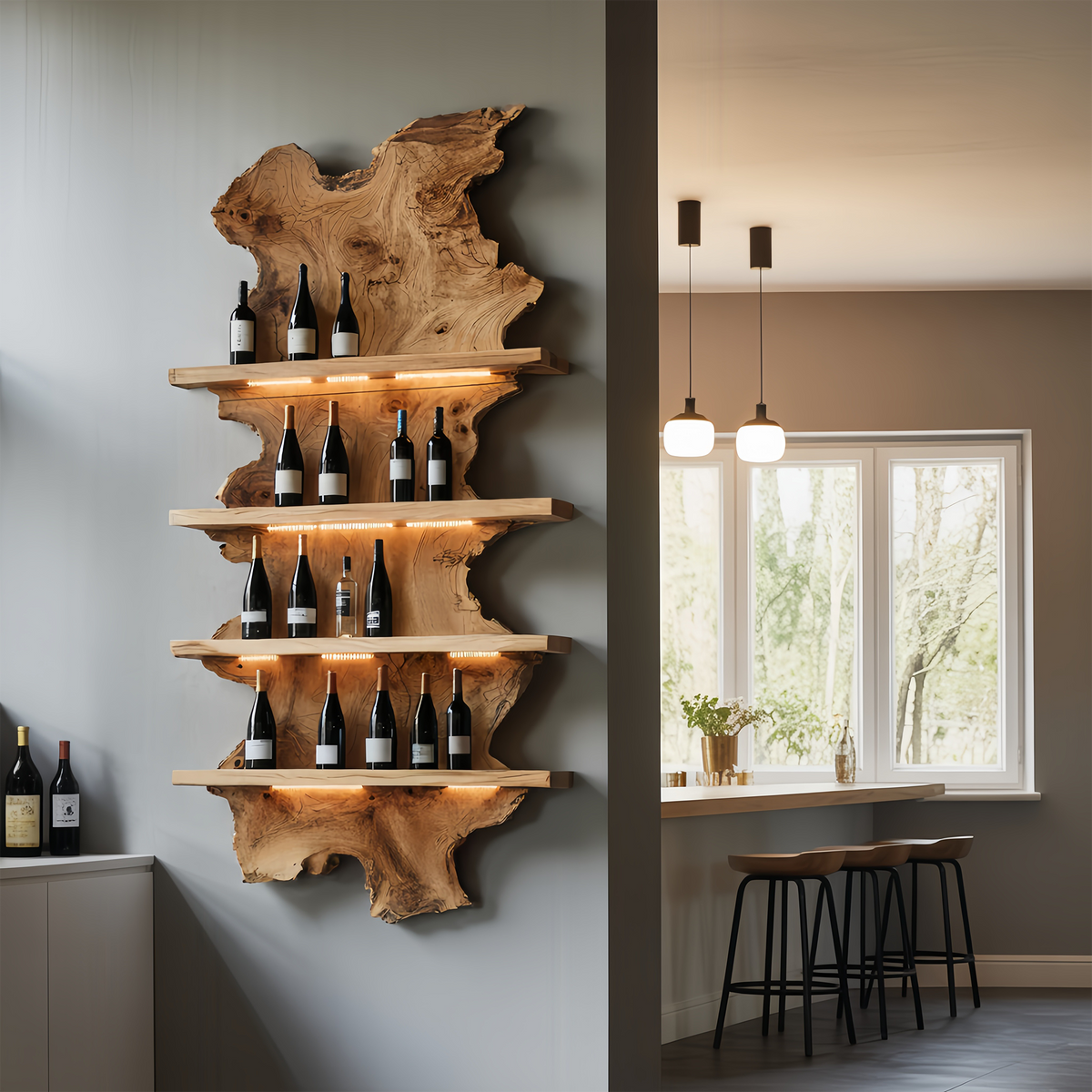 Mid Century Live Edge Wine Holder For Bar Decor And Home Art