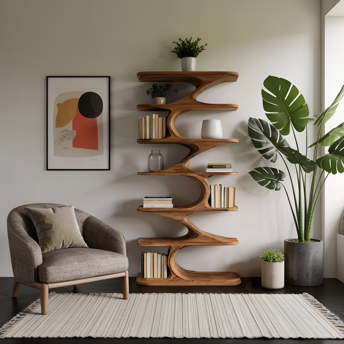Modern Organic Curved Bookshelf For Living Room