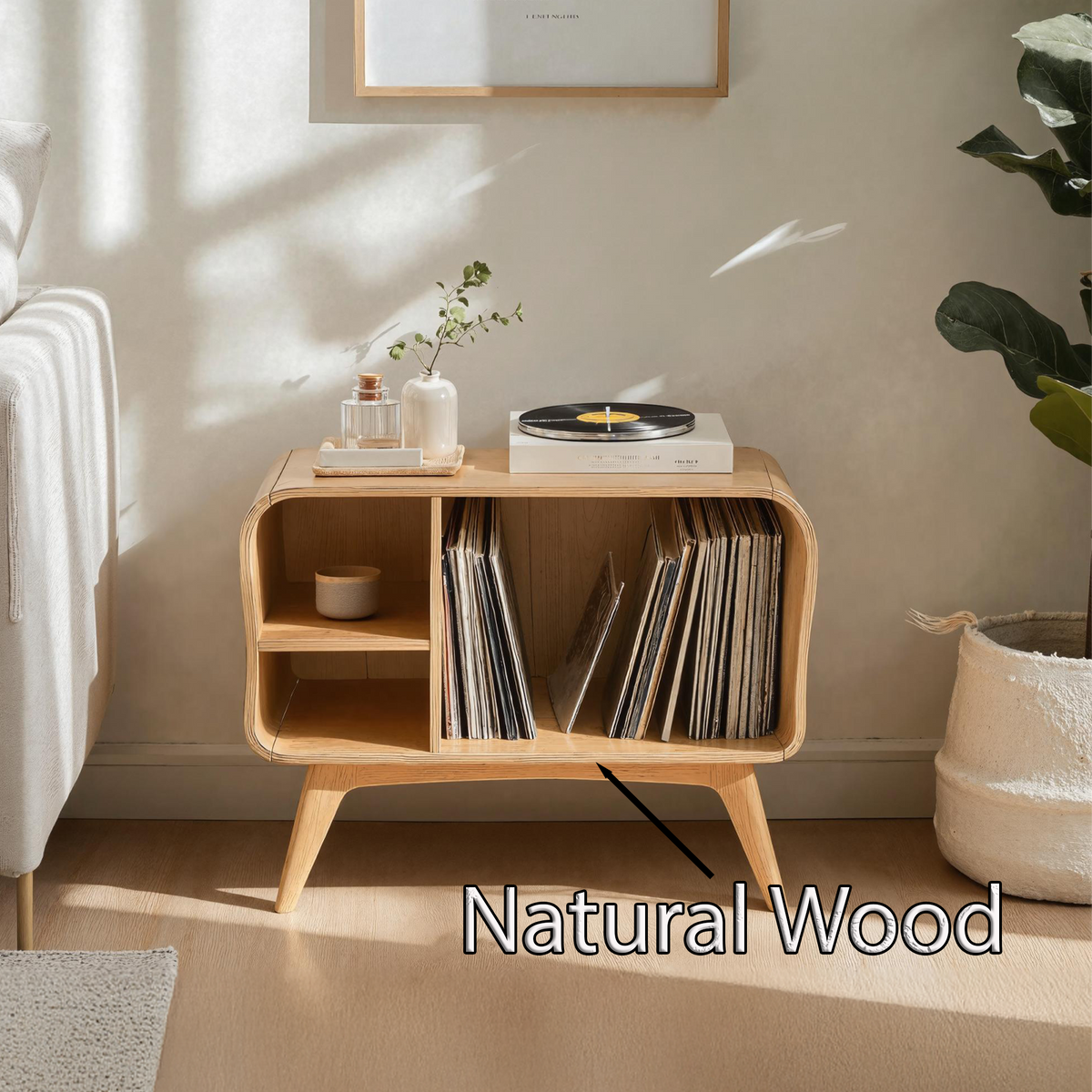 Farmhouse Solid Wood Record Stand For Bedroom Organization