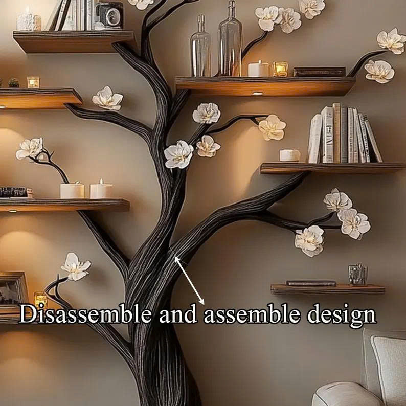 Rustic Wood Wall Mounted Tree Bookcase Decor Home Gift
