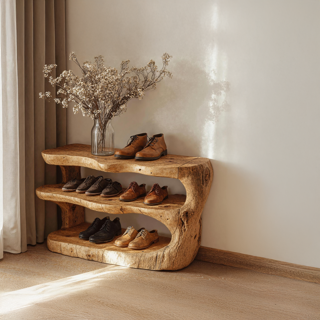 Wooden Entryway Shoe Bench With Shelves For Storage
