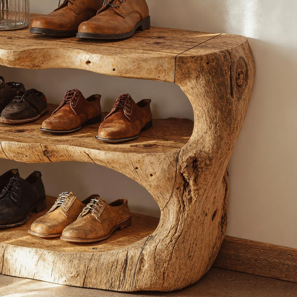 Wooden Entryway Shoe Bench With Shelves For Storage