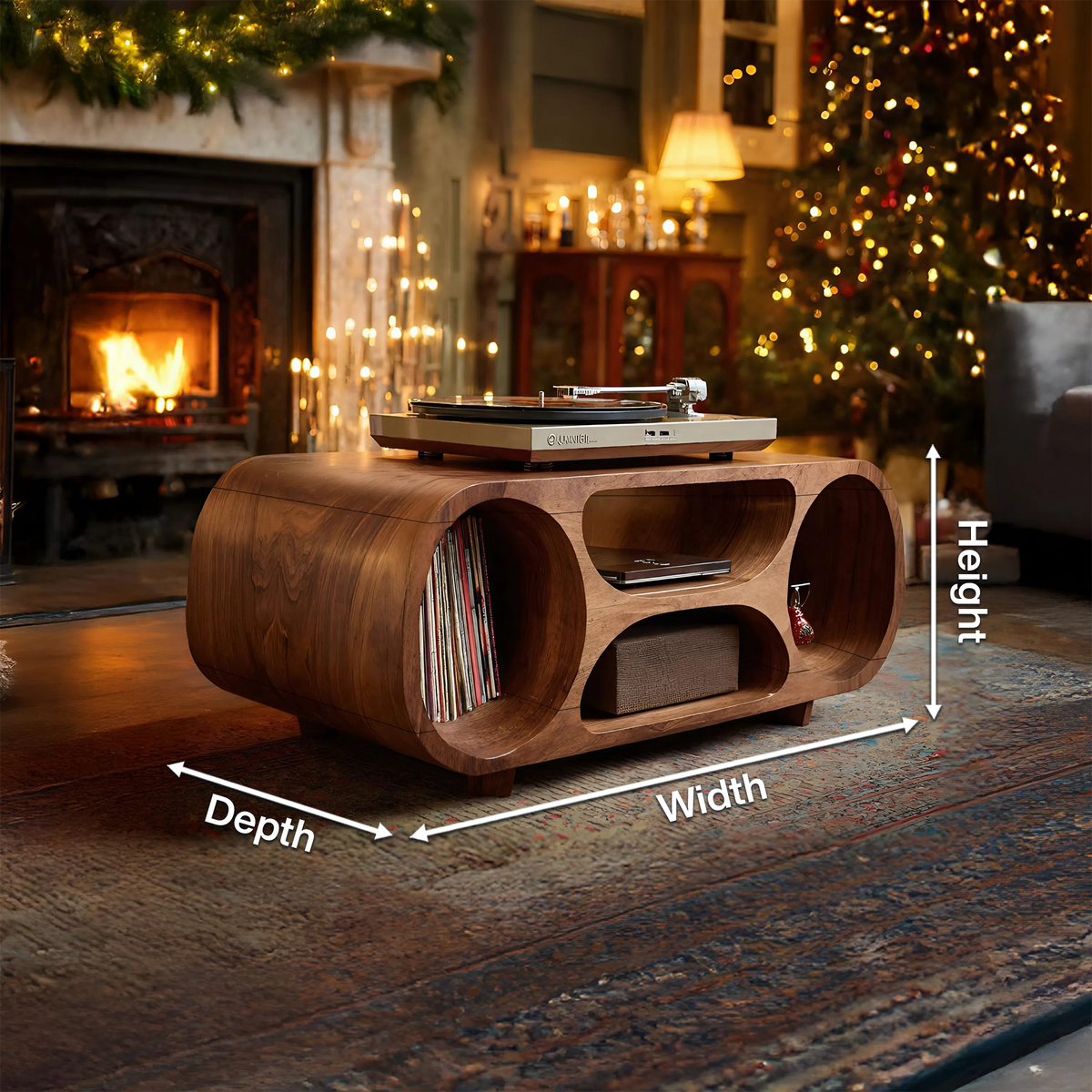 Handcrafted Solid Wood Record Stand For Holiday Home Decor