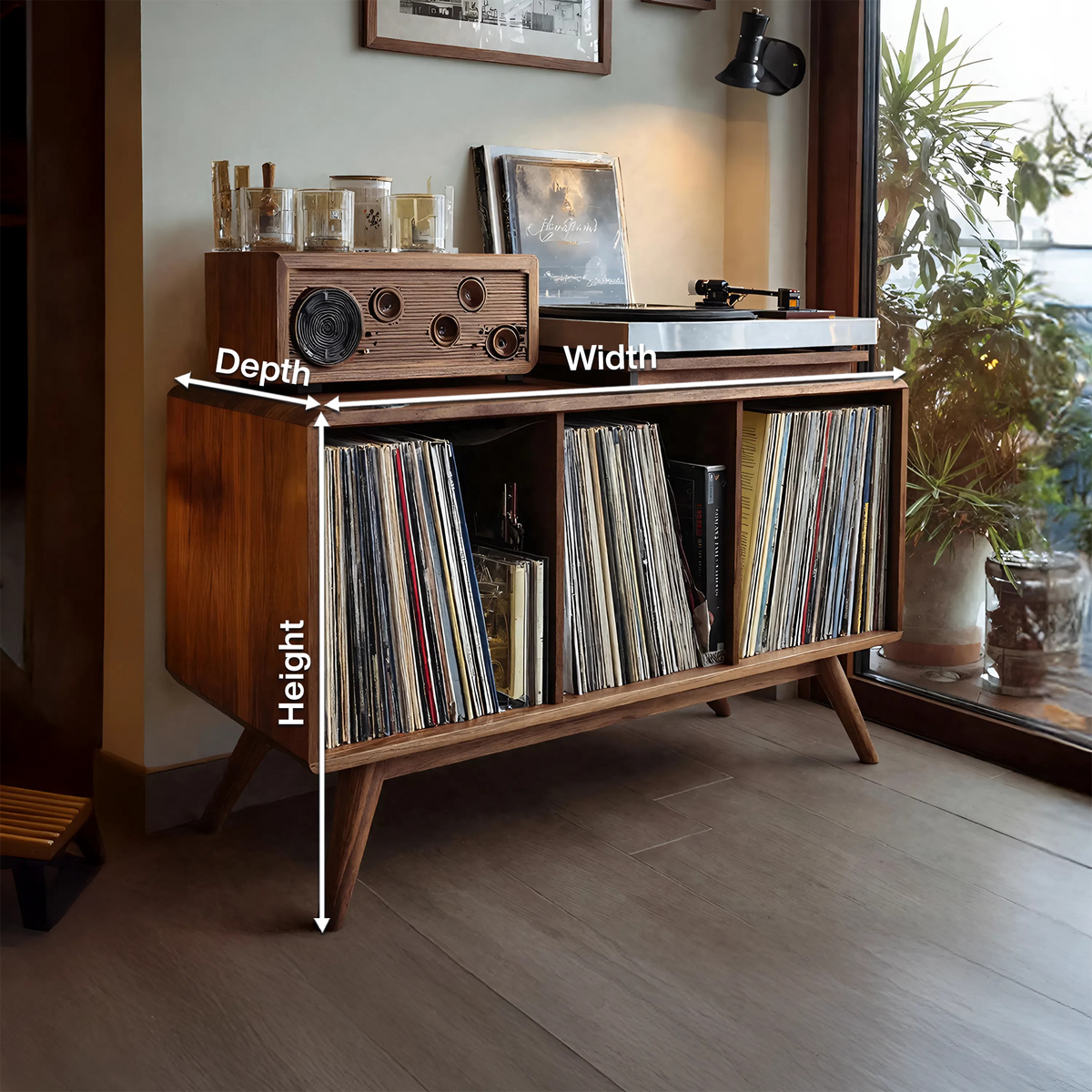Mid Century Solid Wood Record Stand For Furniture Christmas