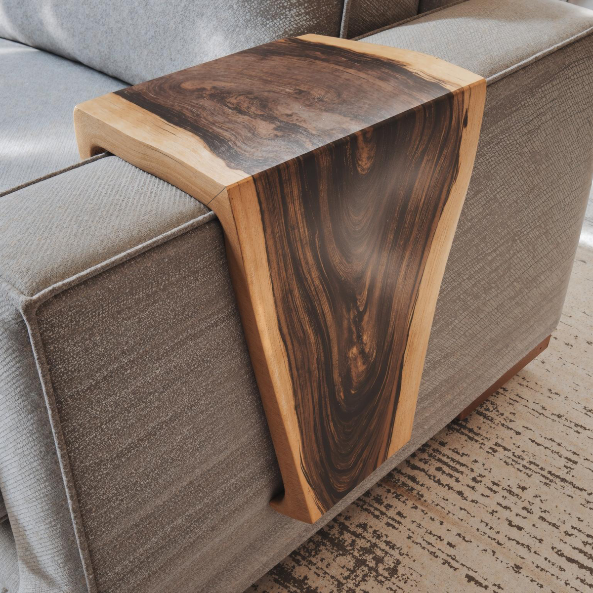 Handmade Armrest Table For Sofa With Natural Wood Design