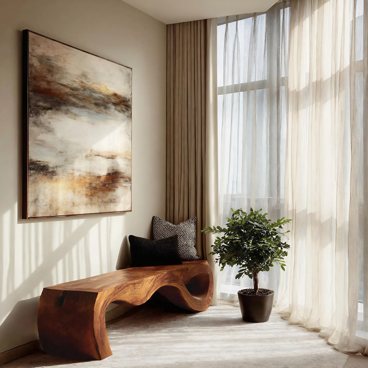 Organic Sculptural Bench For Entryway Or Living Room