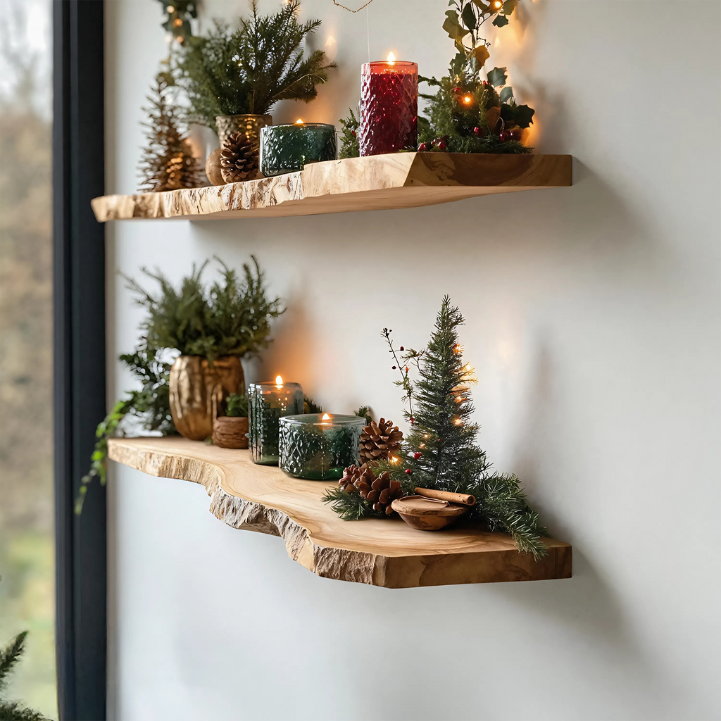 Handcrafted Solid Wood Floating Shelf For Christmas Bedroom Design