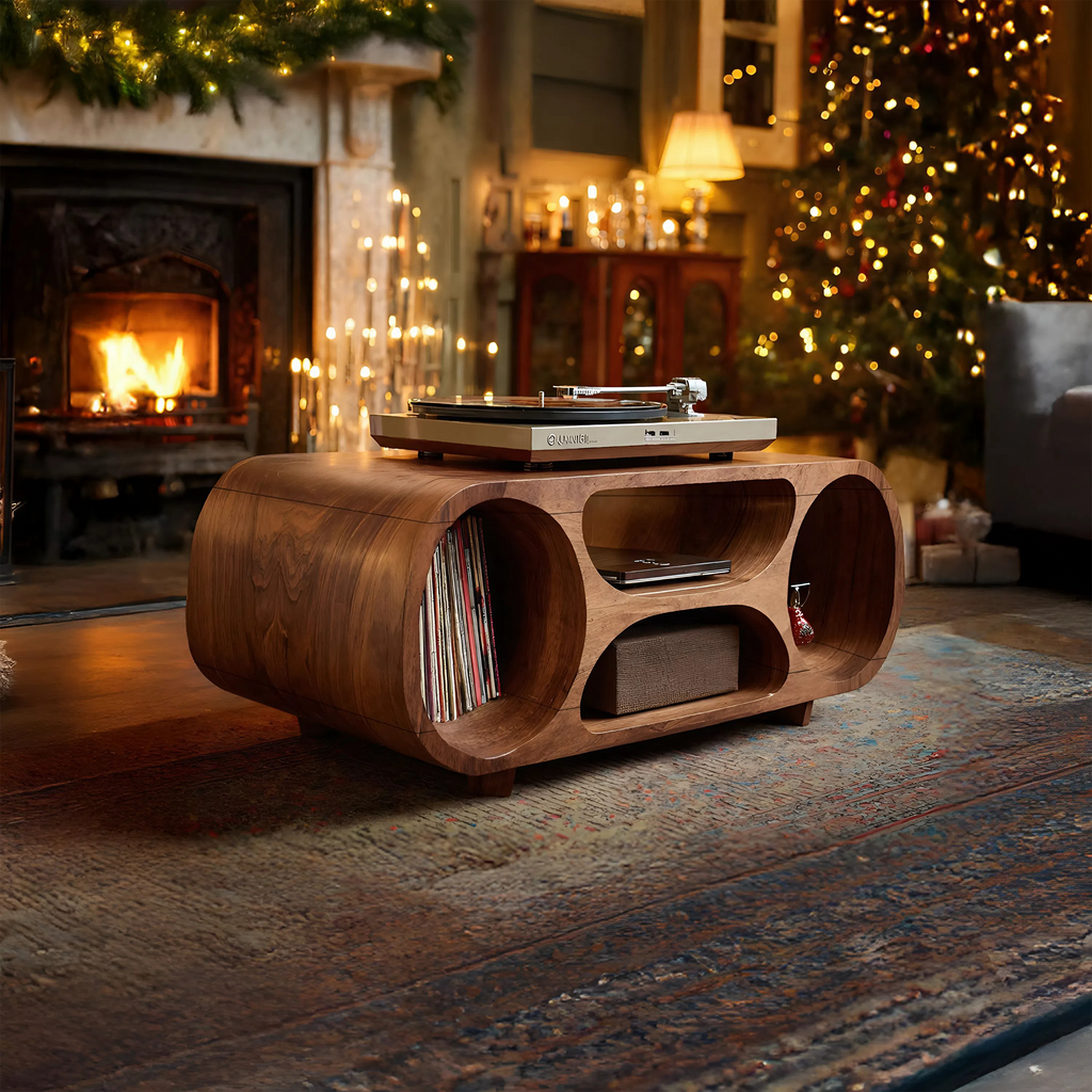 Handcrafted Solid Wood Record Stand For Holiday Home Decor