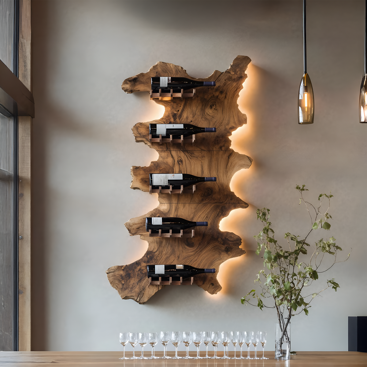 Mid Century Wooden Wine Rack For Bar Decor And Wine Storage