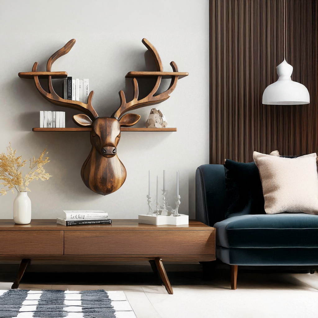 Handcrafted Wood Deer Shelf For Nature Inspired Home Decor