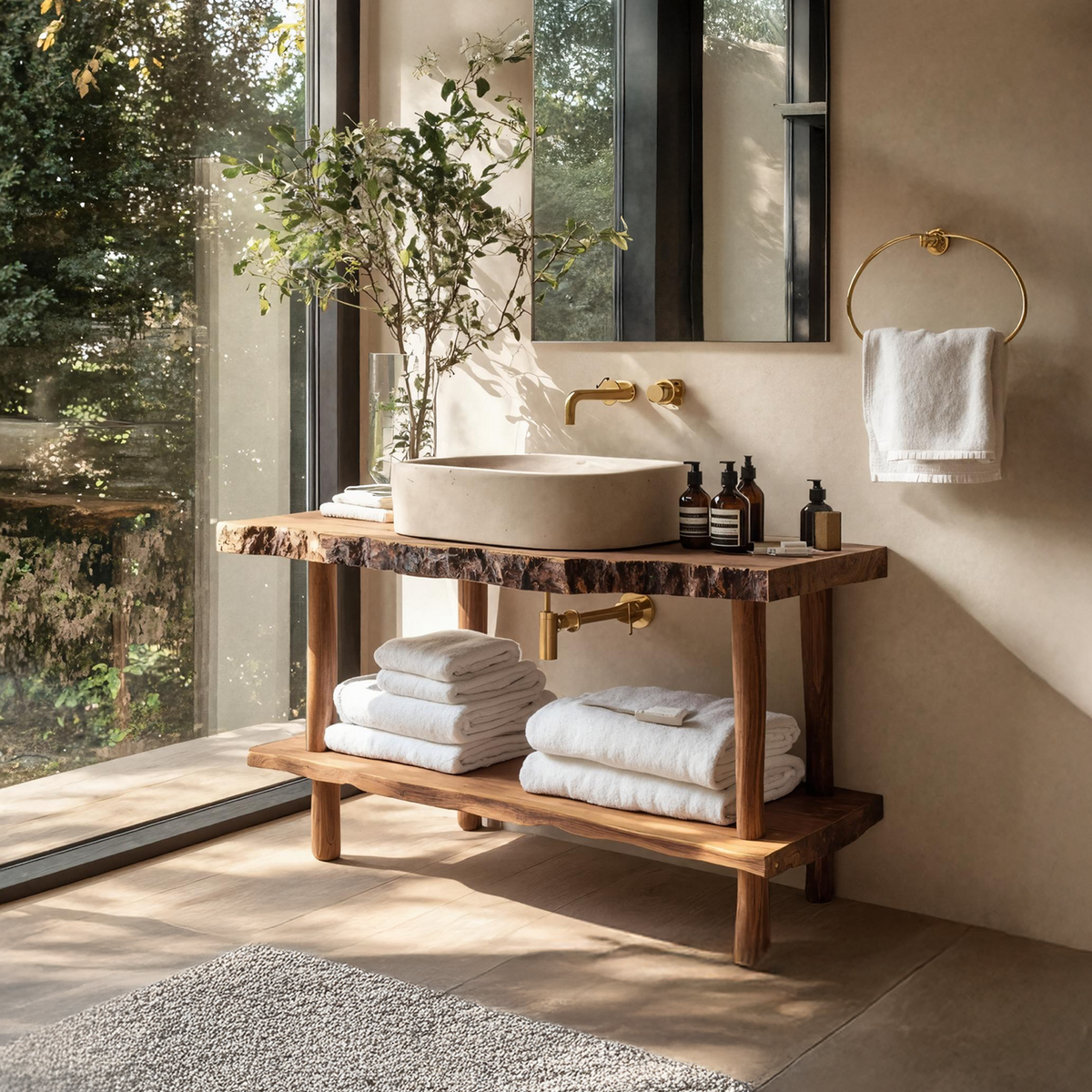 Mid Century Wooden Vanity For Bathroom Furniture Decor
