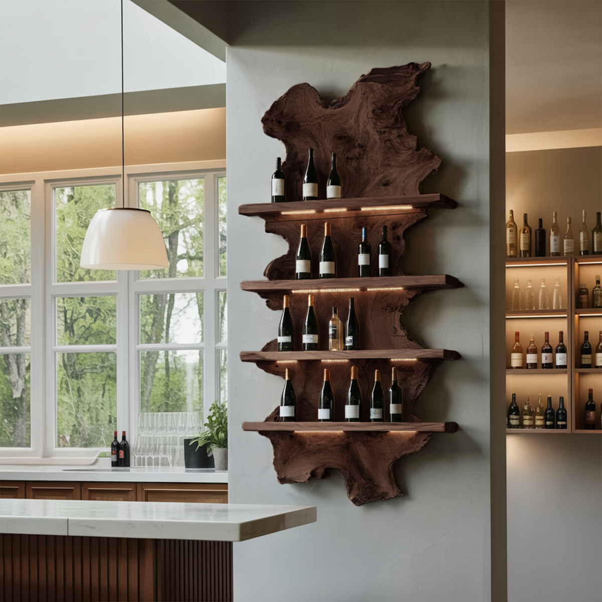Mid Century Live Edge Wine Holder For Bar Decor And Home Art