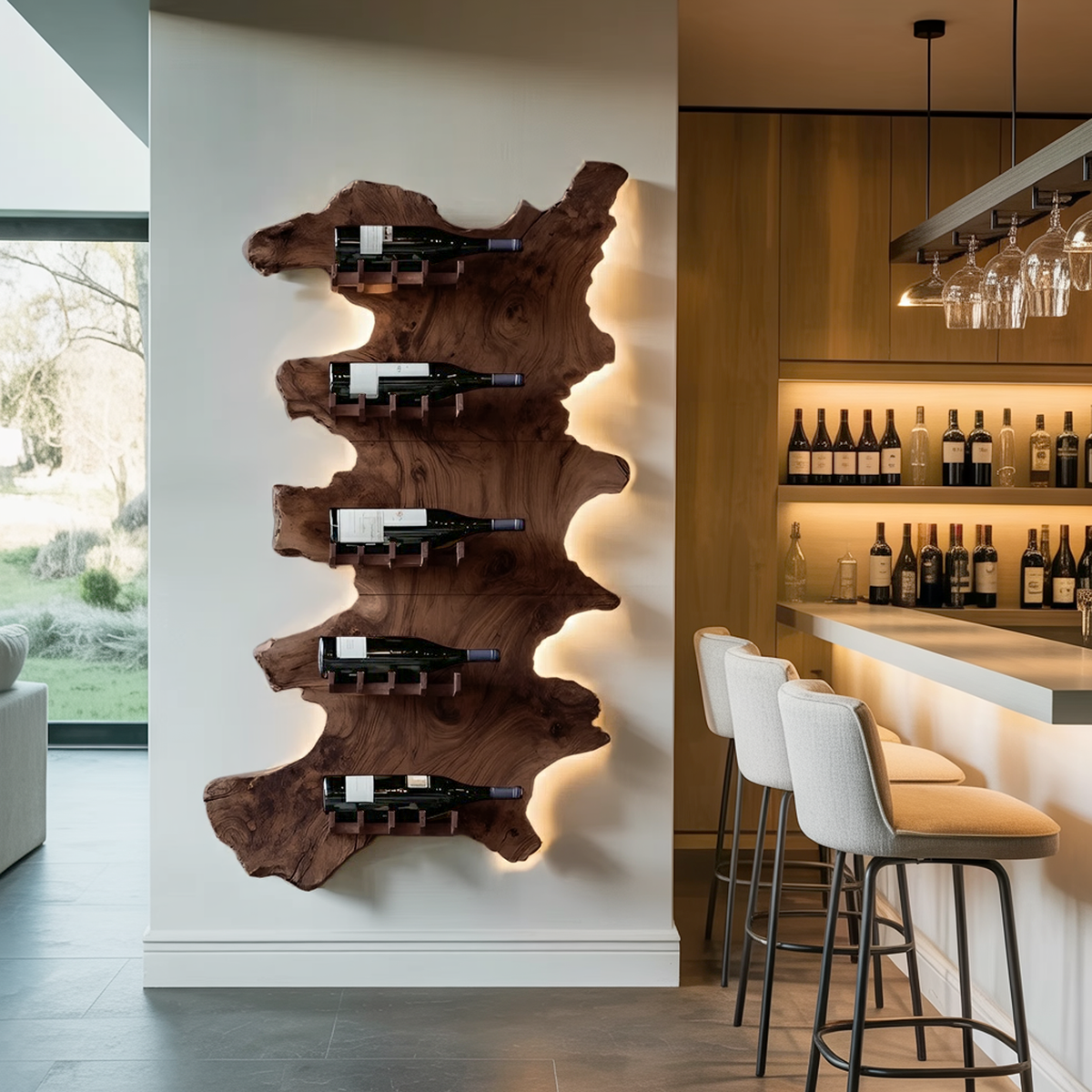 Mid Century Wooden Wine Rack For Bar Decor And Wine Storage