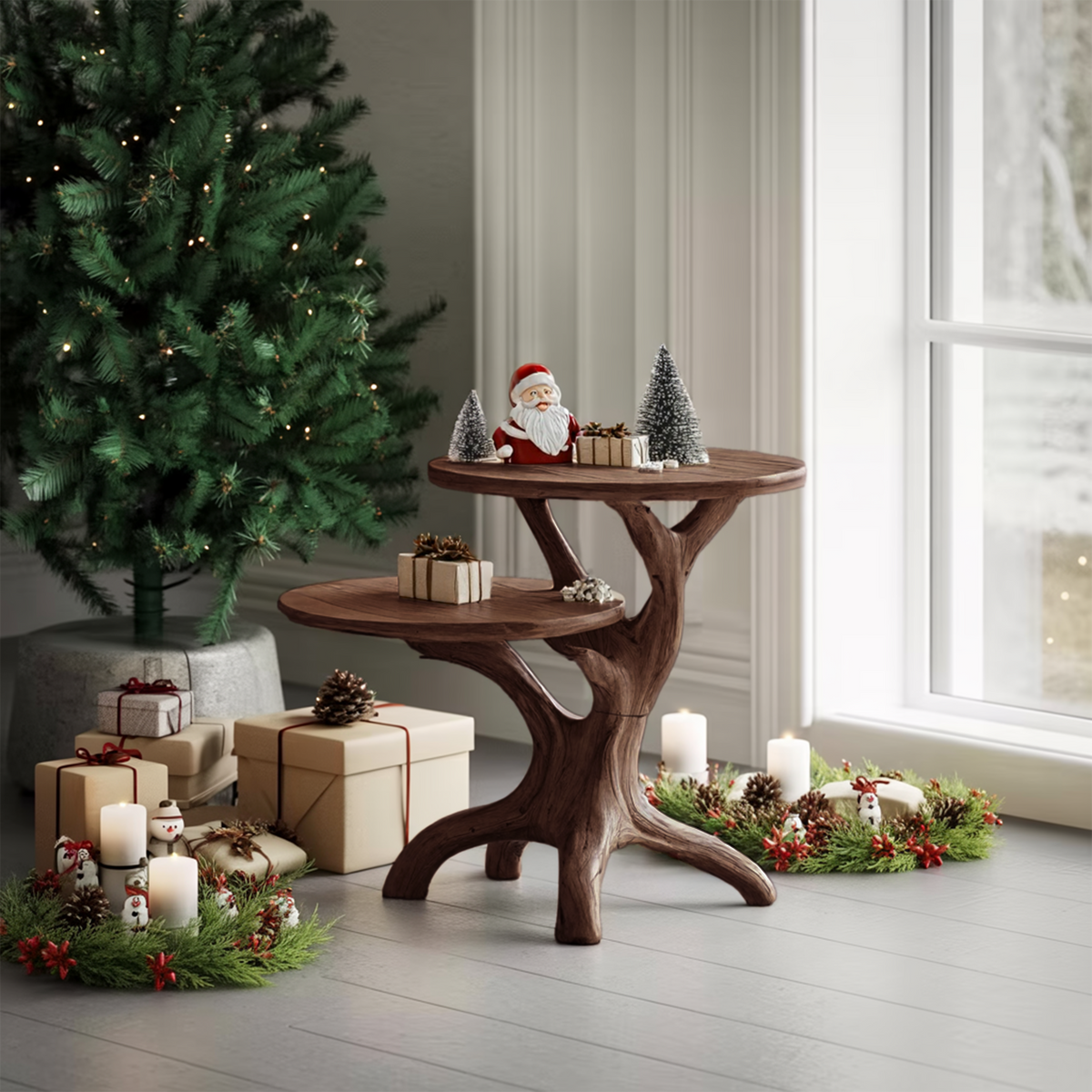 Farmhouse Solid Wood End Table For Living Room Holiday Wall Decor