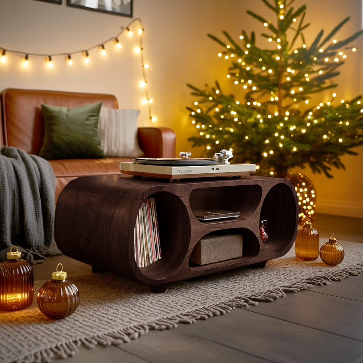 Handcrafted Solid Wood Record Stand For Holiday Home Decor