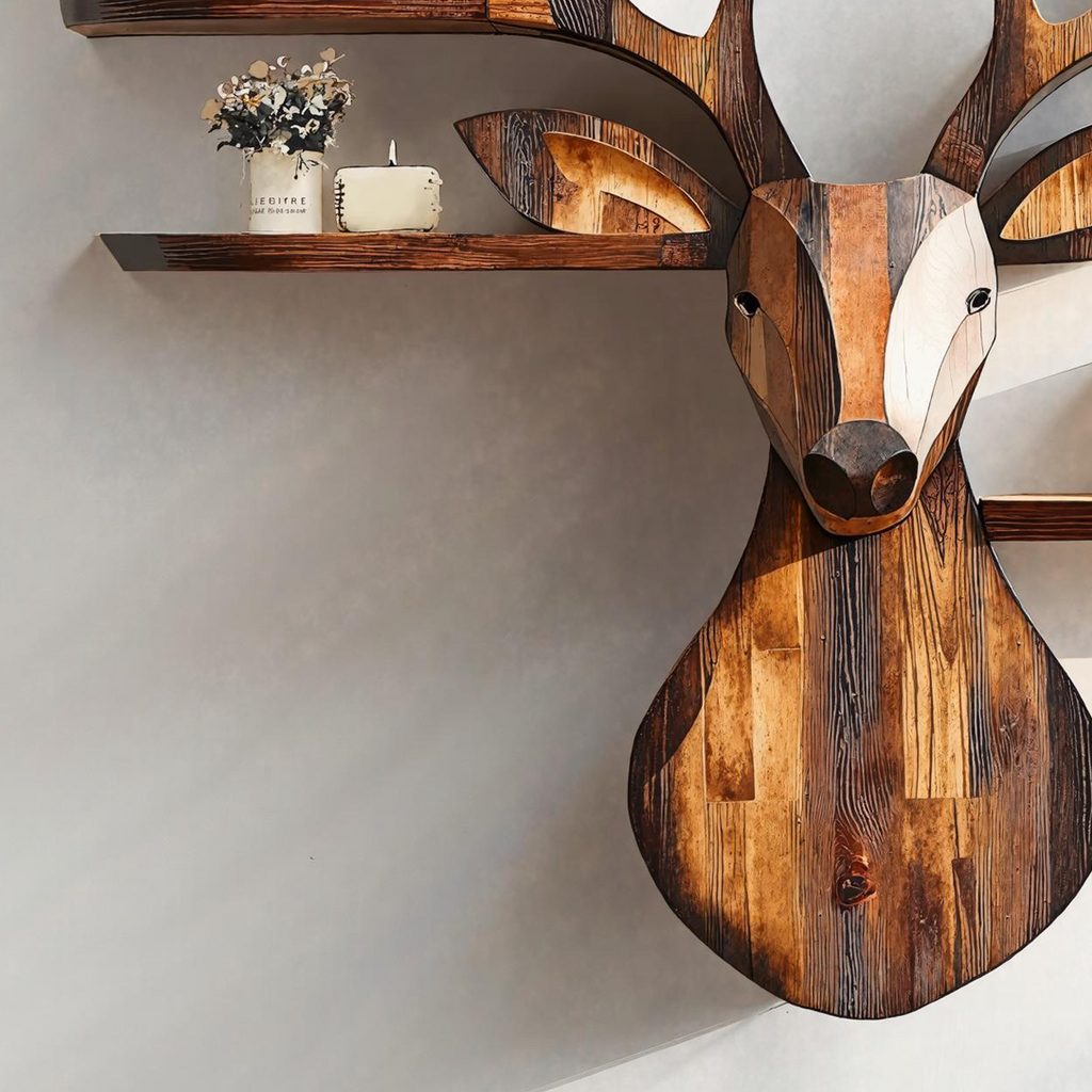 Rustic Handcrafted Wood Deer Shelf For Living Room Decor