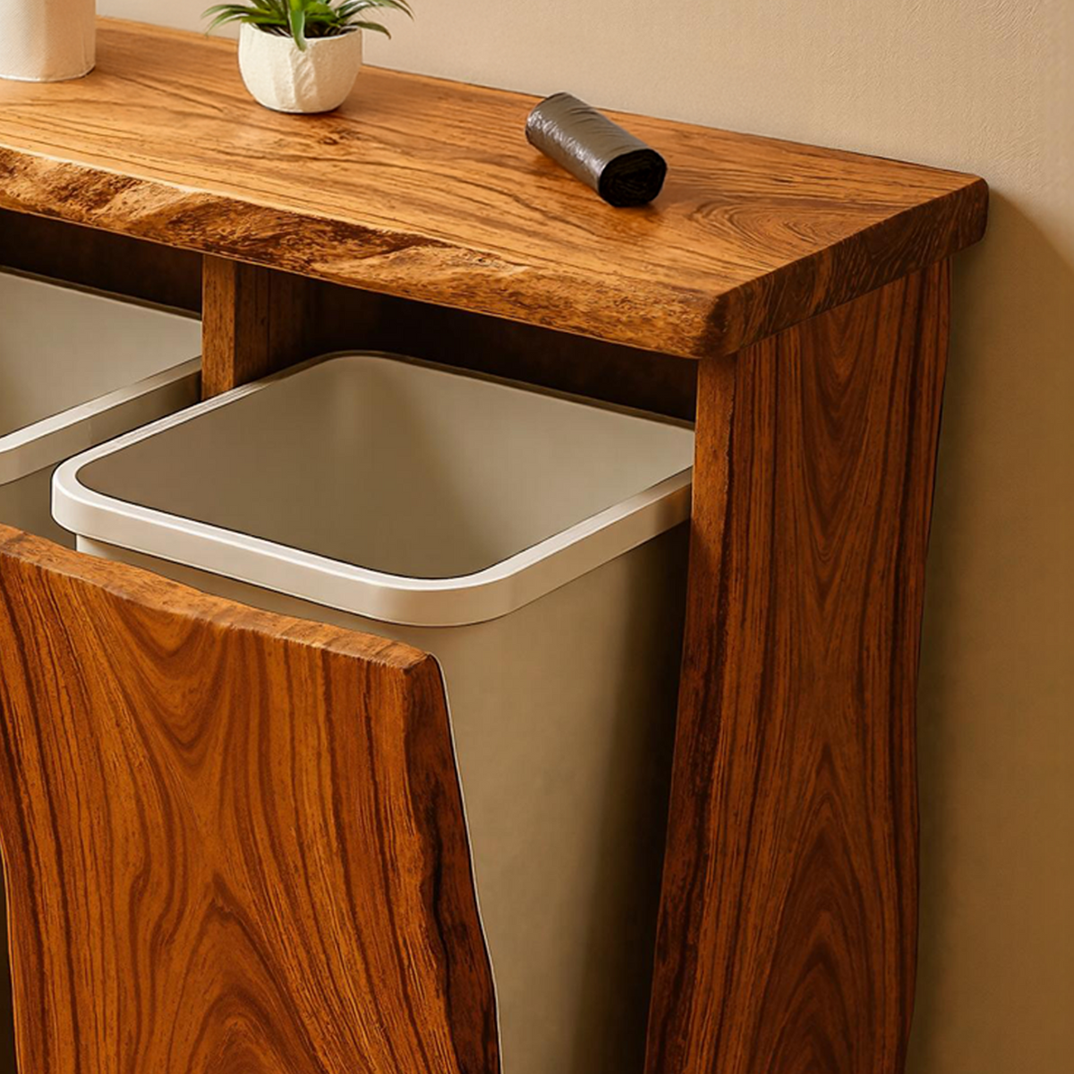 Farmhouse Wooden Double Tilt Out Garbage Bin For Dining Room Corner